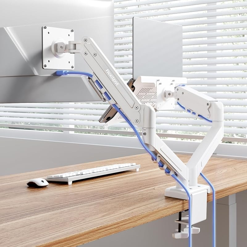 FlexiSpot Laptop Mount, Dual Monitor Arm with Laptop Tray, Fits Up to 32 Inch Monitor and 17.3 Inch Notebook, Full