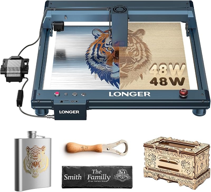 Longer Laser B1 Laser Engraver and Cutter, B1 48W Laser Engraver with Automated Air Assist, 36000 mm/min Speed, DIY