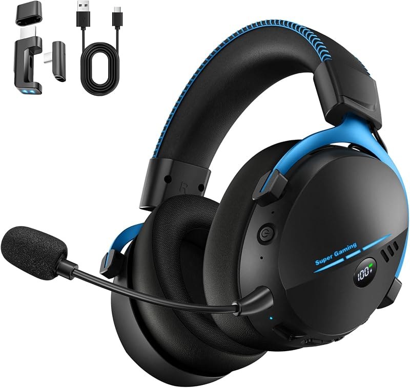 Motast 2.4GHz Wireless Gaming Headset for PC PS5 PS4 Switch, BT6.0, 100Hrs — Noise Cancelling Headset for noise