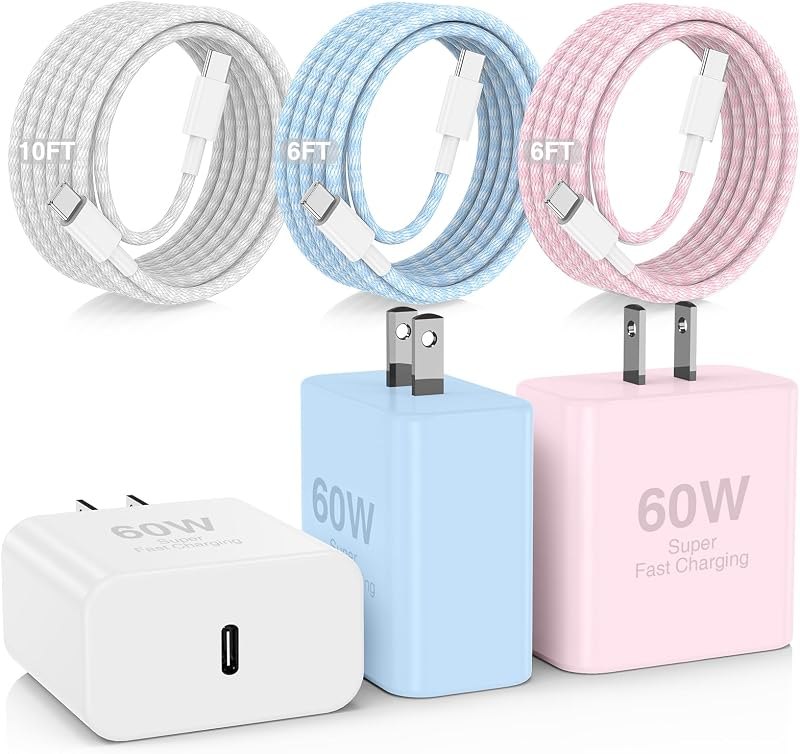 60W USB C Fast Wall Charging for iPhone Duo 18/17/16/Pro Max & for Samsung Galaxy S26 Ultra/ S26+ /S26 /S25 /S24,3Pack