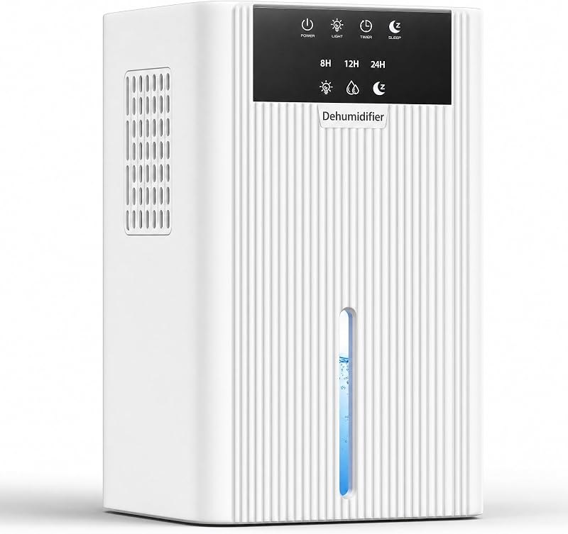 Small Dehumidifier for Home, Portable Dehumidifier with 2.2L Tank, Quiet Mini Dehumidifier with 8/12/24H Timer & LED