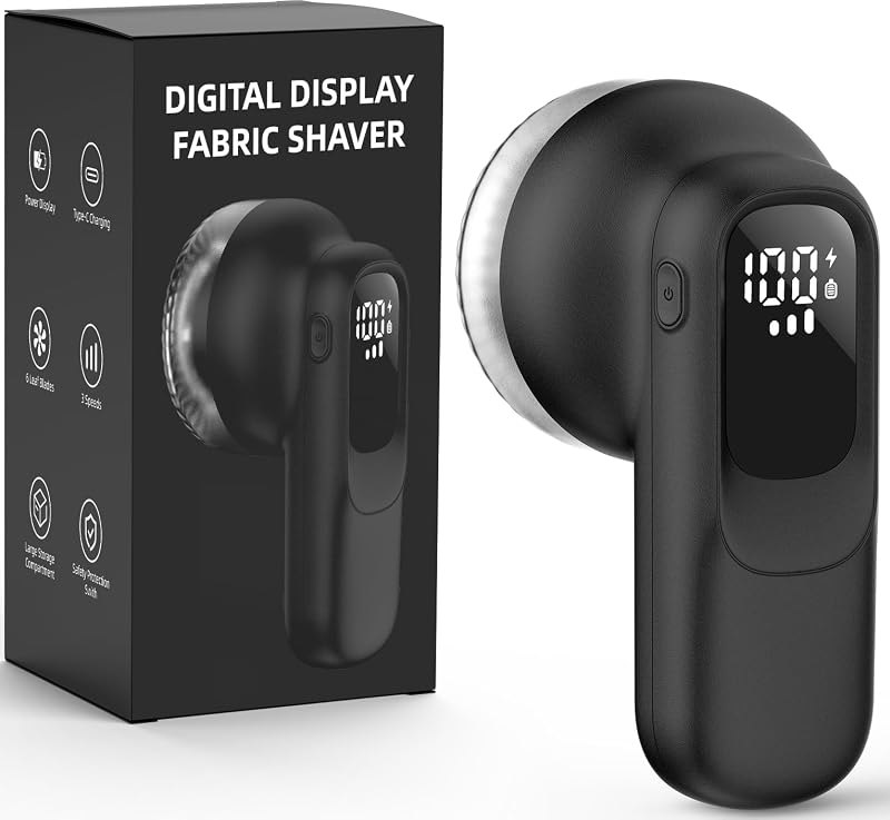 Fabric Shaver, Lint Remover Rechargeable with 3 Speeds, 6 Leaf Blades, Digital LED Display to Remove Fuzz Lint Balls