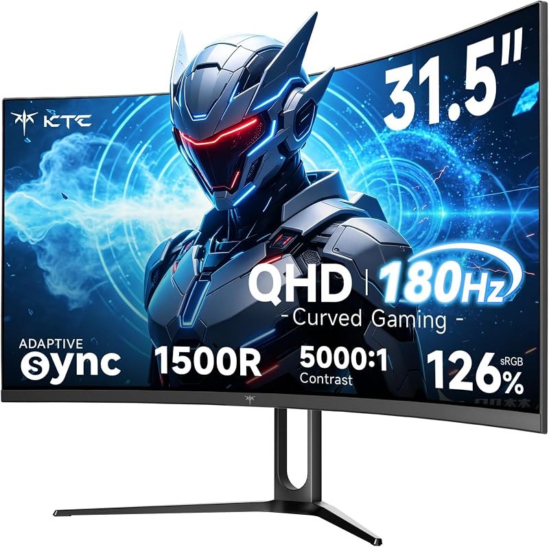 KTC 32 Inch Curved Gaming Monitor, QHD 180Hz Monitos 1440P oc 185Hz, H32S5 — 31.5 inch 4K 160Hz monitor for inch 160hz