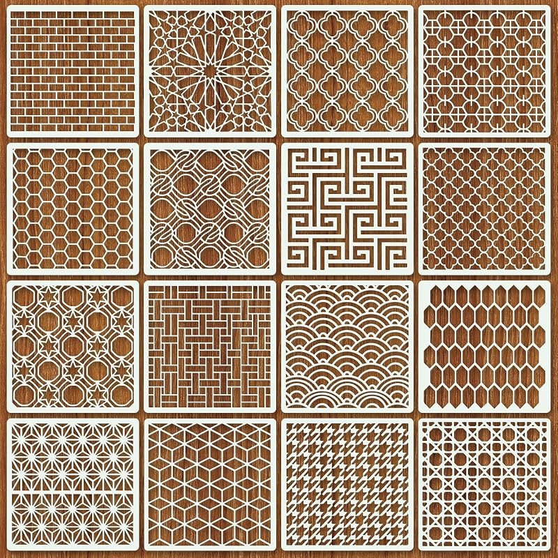 Texture Stencils for Crafts Reusable 16Pcs Stencils(5.9-Inch) — best Nature Journaling Kit for nature journaling kit
