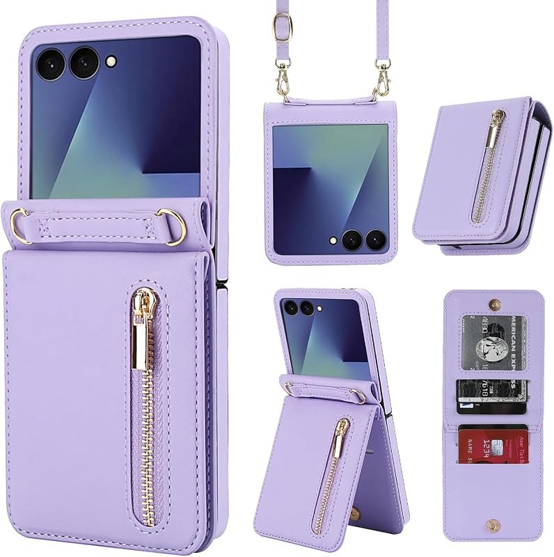 for Samsung Galaxy Z Flip 8 Wallet Case Card Slots Crossbody Strap — Galaxy Z Flip 8 strap for galaxy flip strap