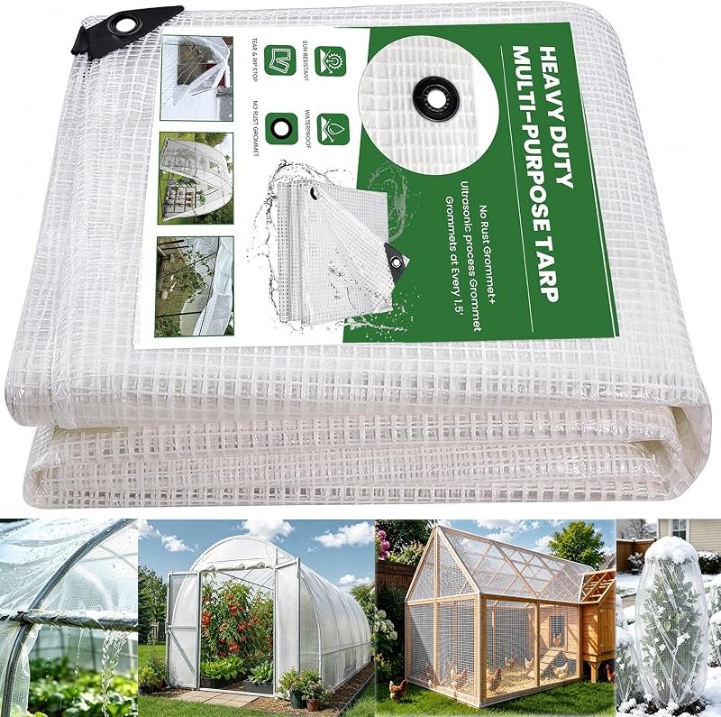 10x20FT Greenhouse Cover, Clear Plastic Tarp with Grommets — greenhouse poly tunnel cover for greenhouse poly tunnel