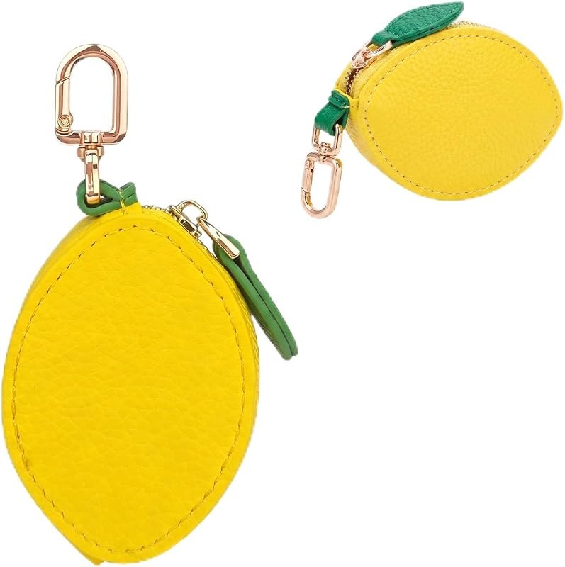 Lemon Bag Charm Coin Purse with Zipper, Mini PU Leather Lemon Keychain Wallet, Fruit-Inspired Handbag Accessory, Small