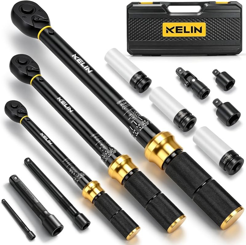 KELIN 12PCS Click Torque Wrench Set 1/4" 3/8" 1/2" ±3% Accuracy — garage torque wrench for garage torque wrench