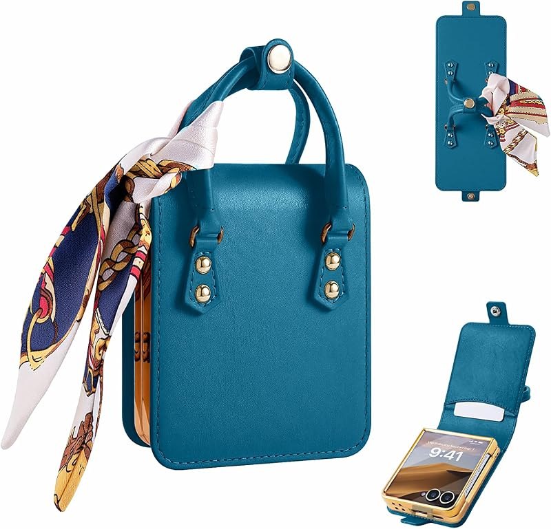 for Samsung Galaxy Z Flip 8 Case, Cute Leather Wallet Phone Case with Handle Strap, Mini Handbag Style Protective