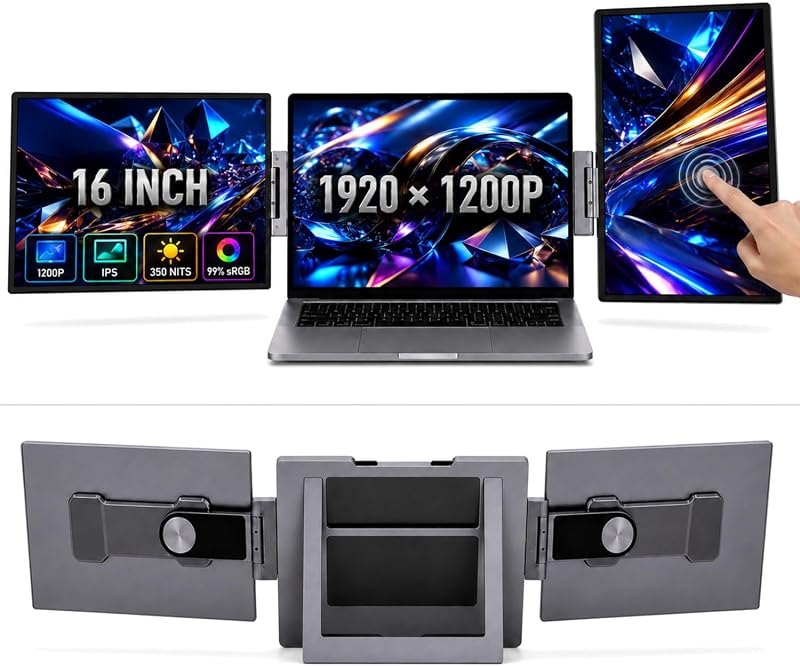 Prechen 16 Inch Triple Touchscreen Portable Monitor, Triple Screen Extender — 16 inch portable monitor for inch