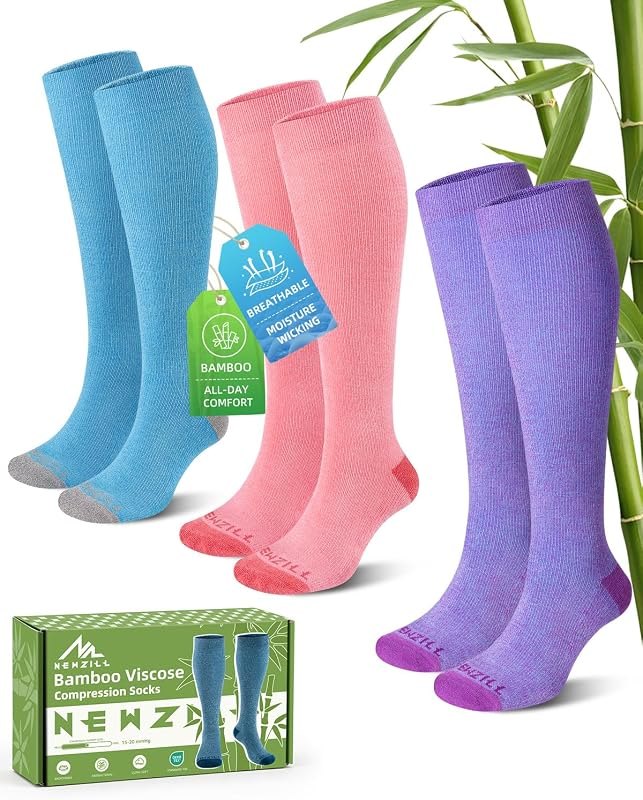 Bamboo Viscose Compression Socks for Women & Men 15-20 mmHg 3 Pairs — best 15-20 mmHg compression socks for mmhg