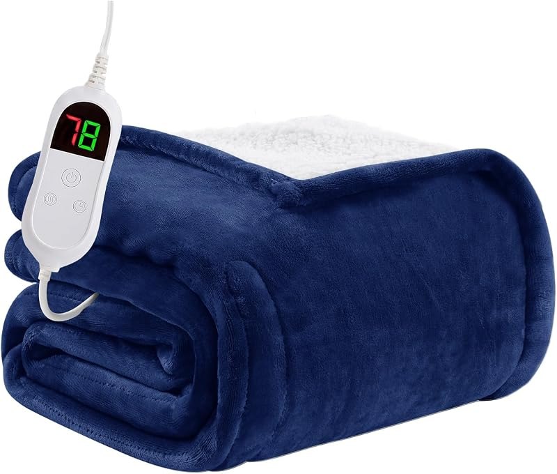 Electric Heated Blanket Throw 50"X60" Ultra-Soft Flannel Fleece Warm Winter Blanket with 10 Heat Levels 1/2/4/6/11