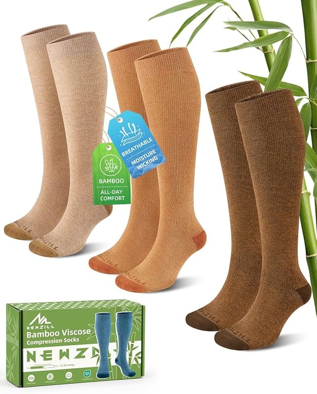 Bamboo Viscose Compression Socks for Women & Men 15-20 mmHg 3 Pairs — 15-20 mmHg knee high socks for mmhg knee high