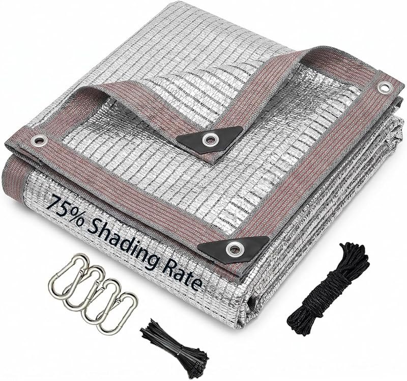 75% Aluminum Shade Cloth Reflective Sun Shade, Heat Blocker for Greenhouses, Cars, Pets, RVs, Outdoor Camping