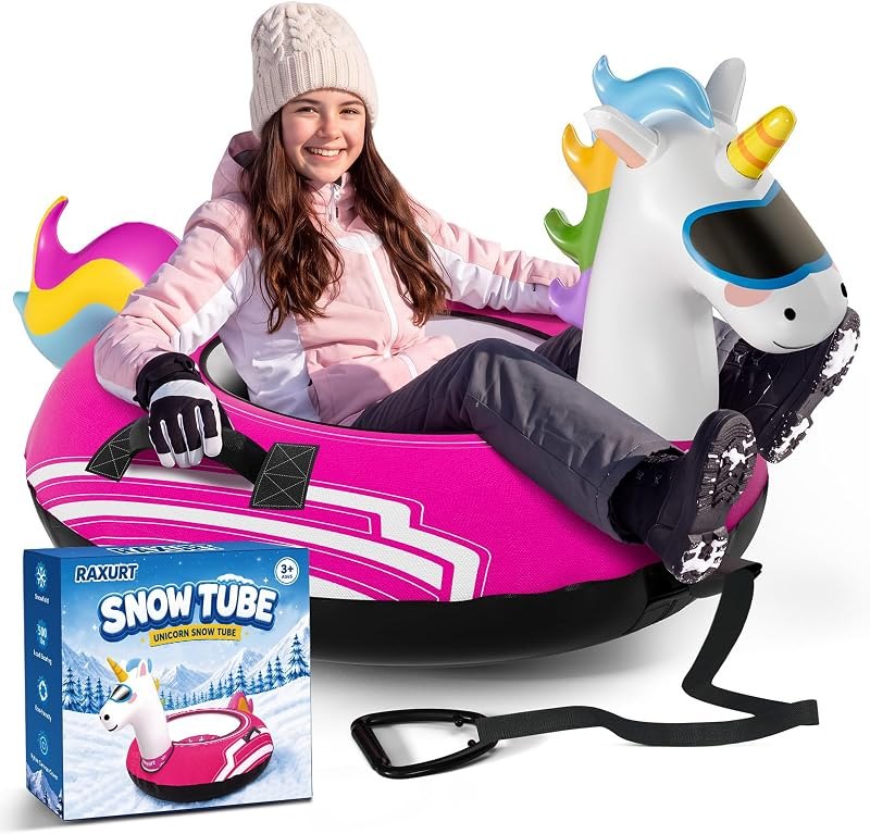 48'' Heavy Duty Snow Tube with Canvas Cover, Snow Sled for Kids & Adults