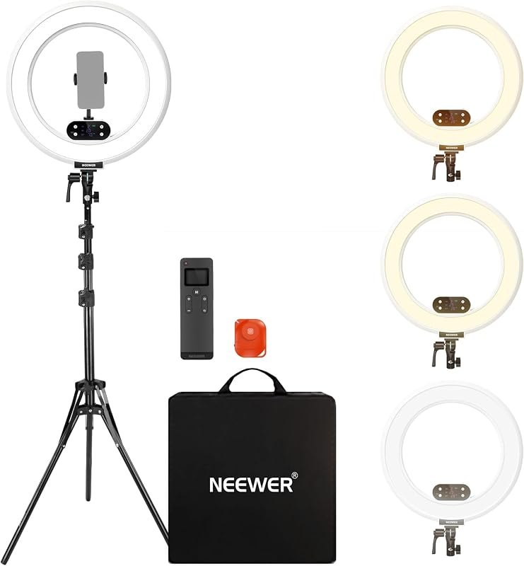 NEEWER Ring Light 18" with Tripod Stand & Phone Holder, White, RB18B — 15 inch ring light for inch ring light