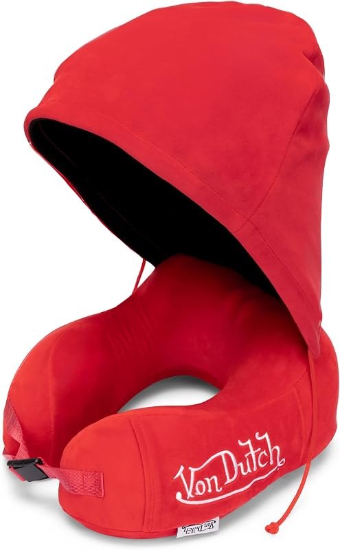 Von Dutch Eyeconic Hooded Ergonomic Memory Foam Travel Neck Pillow (Red) — neck pillow memory foam for neck pillow