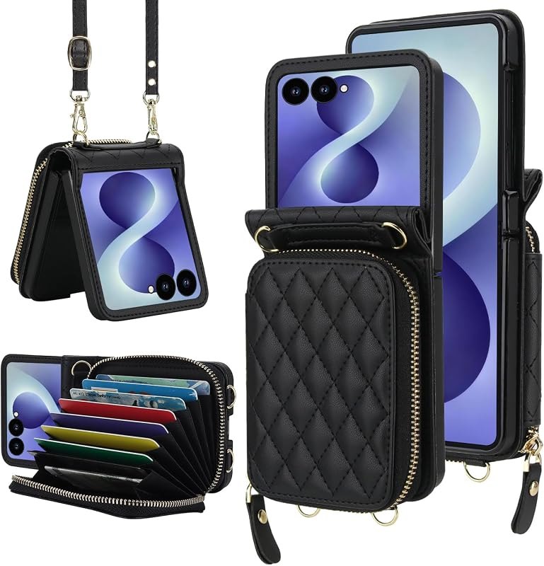 NINKI for Samsung Galaxy Z Flip 8 Case Wallet with Card Holder & Hand Strap,Cute Shockproof Leather Detachable