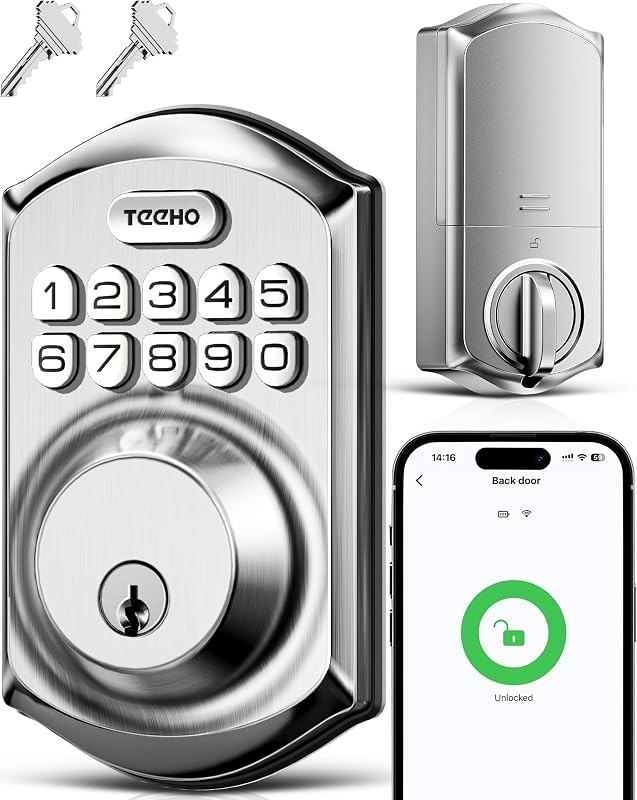 TEEHO TE011W WiFi Keypad Deadbolt, Smart Locks for Front Door, Satin Nickel — keyless entry lock for keyless entry lock