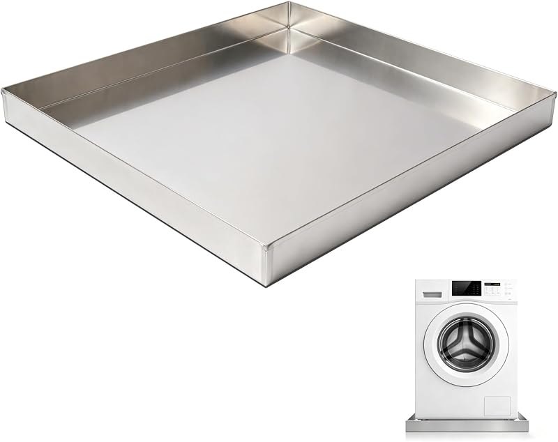 27" x 25" × 2.5" Washing Machine Drain Pan, Heavy Duty Stainless Steel — washing machine drip pan for washing machine