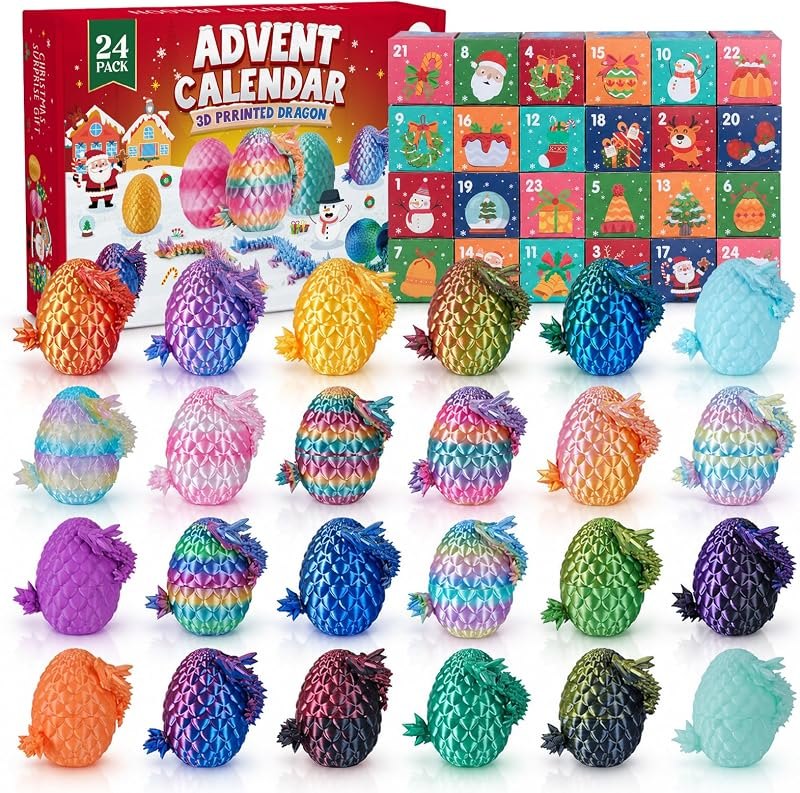 Advent Calendar 2026, 24PCS 3D Printed Dragon Eggs with Dragon for kids — Advent Calendar Gift Set for advent calendar