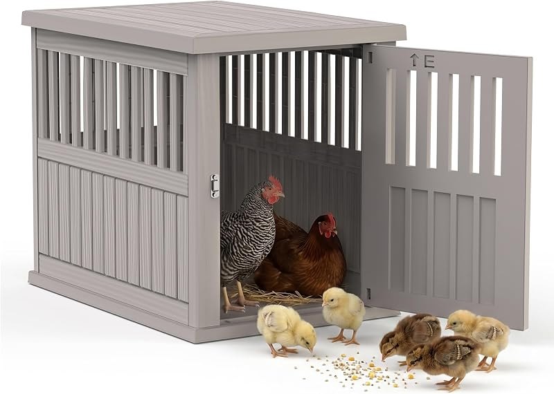 Medium Chicken Coop with Stainless Steel Locking Plate, Resin Outdoor Duck House with Elevated Floor & Air Vents