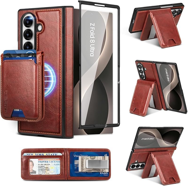 Shieldtop for Samsung Galaxy Z Fold 8 Ultra Wallet Case Magsafe,Brown — Z Fold 8 Ultra folio case for fold ultra folio