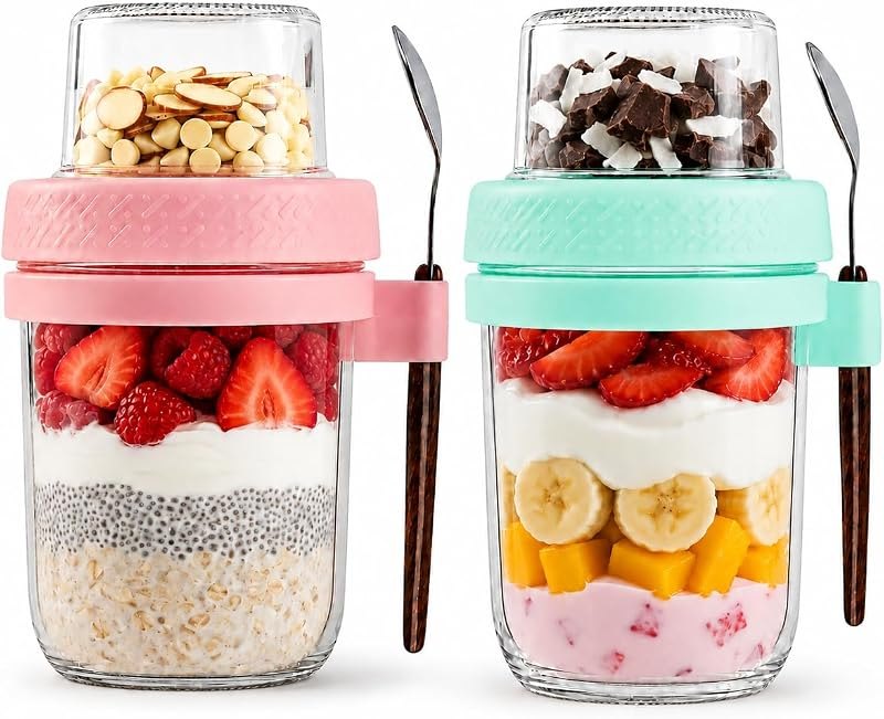 20oz Overnight Oats Containers Glass Jars 2 Pack — glass meal prep containers for glass meal prep containers
