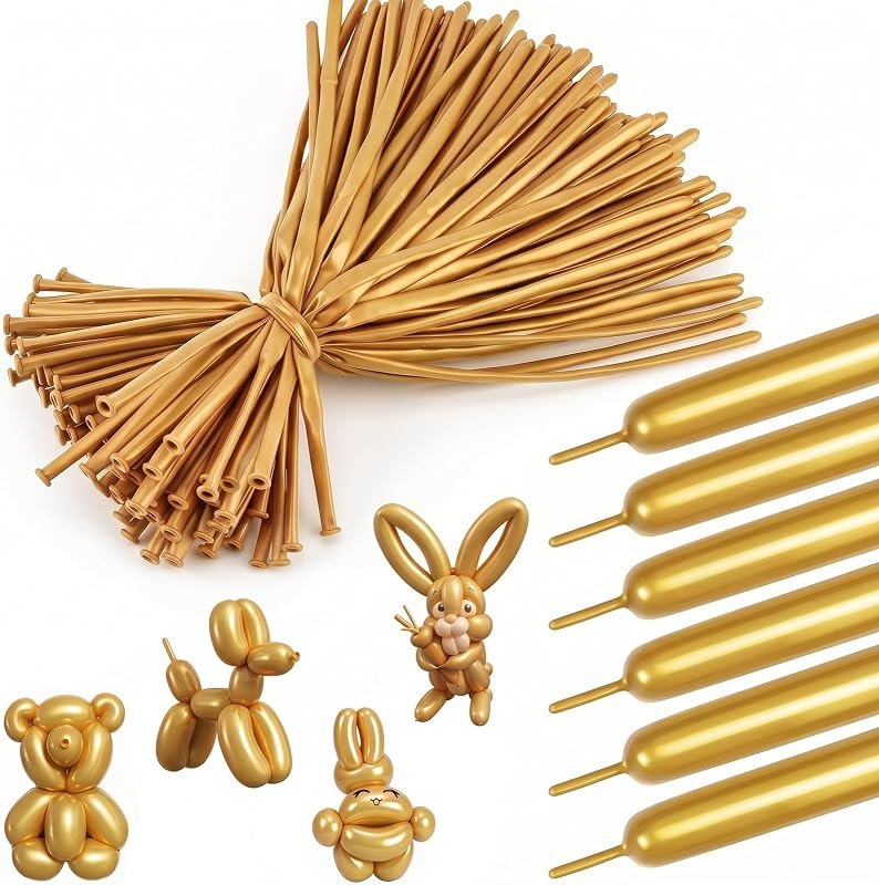 260 Balloons Gold Thick Latex Long Skinny for Animal Arch Tying 100PCS Kit — metallic gold balloons for metallic gold