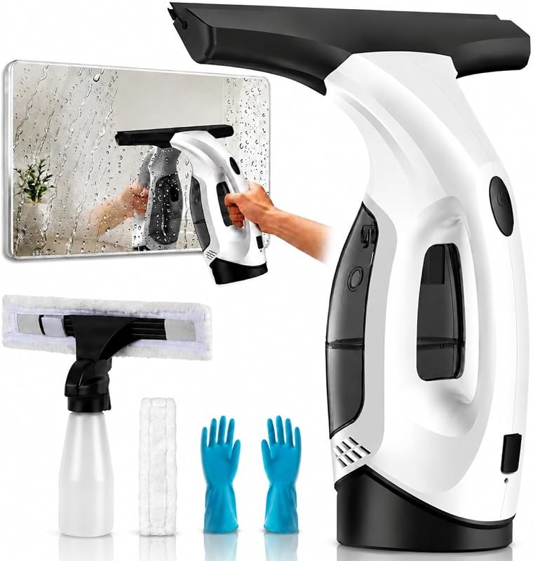Window Vacuum Squeegee Cordless, Electric Window Cleaner with 2000Pa Suction, 280mm Wide Blade, 150ml Tank for Shower