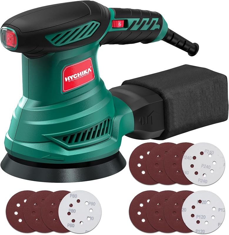 HYCHIKA 5‑Inch Random Orbital Sander, 6000‑13000 OPM, 300W, 2.95‑LBS