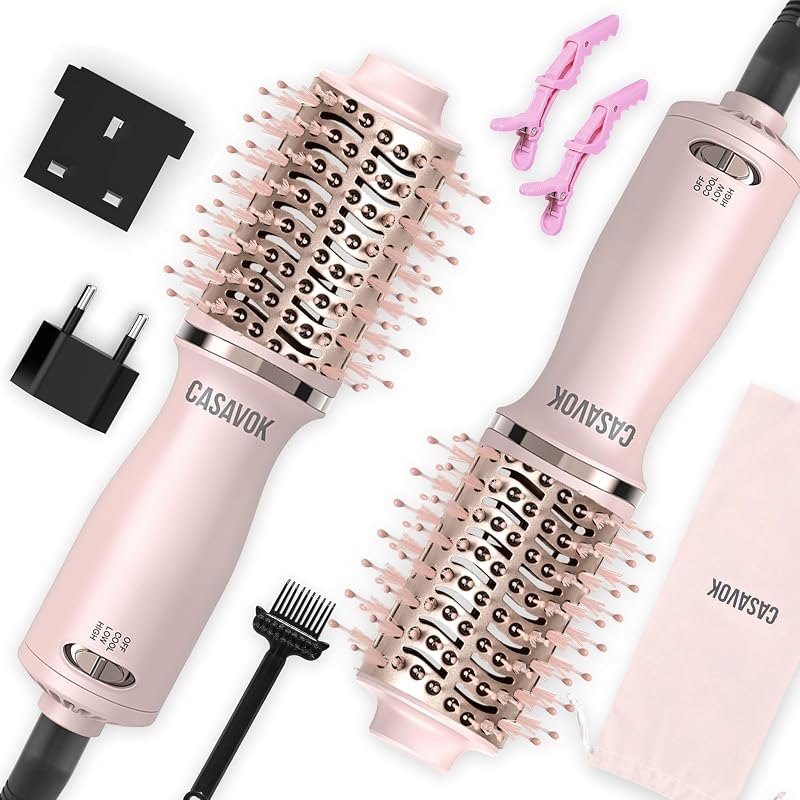 Dual Voltage Travel Blow Dryer Brush, 4 in 1 Mini Hot Air Brush for EU/UK — best hot hair dryer brush for hot hair