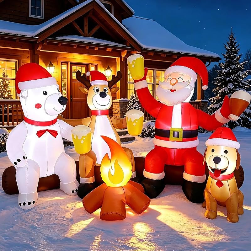 Alupssuc 8FT Christmas Inflatable Outdoor Decoration with Built-in LEDs Lights, Blow-Up Santa Claus, Bear and Deer