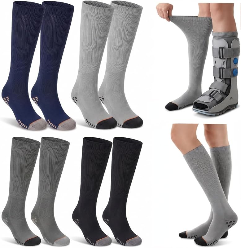 4 Pairs Walking Boot Socks Replacement Sock Liner for Orthopedic Walker Brace, Tube Socks Under Air Cam Walkers and
