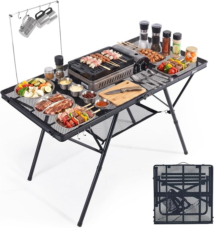 Portal 4 ft Folding Camping Grill Table Heavy Duty Portable Outdoor for BBQ — bbq grill stand for bbq grill stand