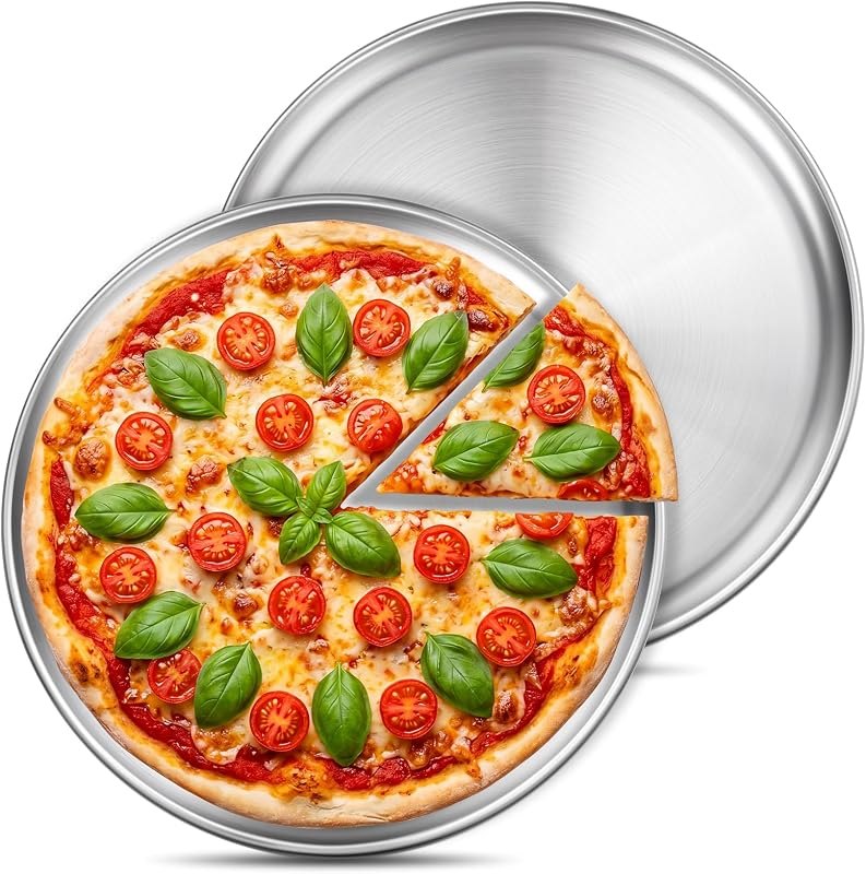 16 Inch Pizza Pan for Oven Set of 2, Large Round Stainless Steel Pizza Pan, Non-Stick Steel Pizza Tray, Pizza Plate
