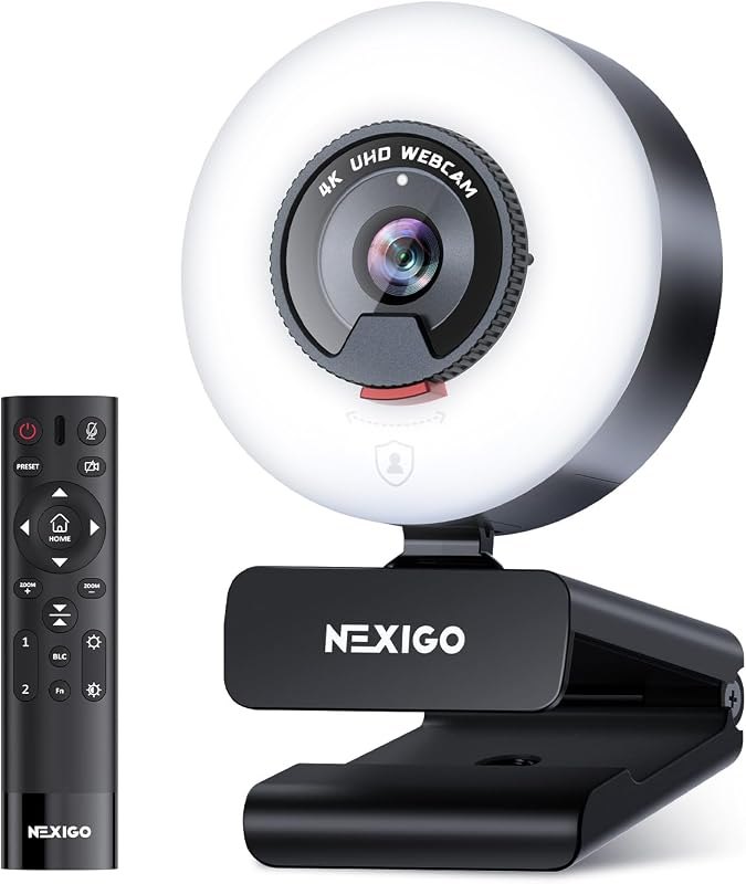 NexiGo N960E Plus 4K Webcam with Ring Light & RF Remote, ToF Autofocus, OSD Menu, 1080p 60FPS, 4X Digital Zoom