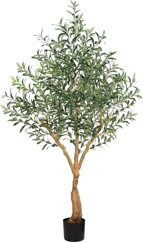 Olive Trees Artificial Indoor, 6FT Tall Faux Olive Tree with Lush Leaves and Lifelike Fruits, Artificial Plants in