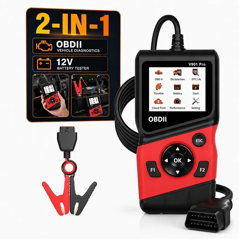 2-in-1 OBD2 Scanner with 12V Battery Tester Car Repair Diagnostic Tool — auto obd2 scanner for auto obd2 scanner