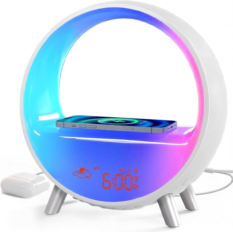 MOMILLA Smart Sunrise Alarm Clock Wireless Charger Bluetooth Speaker Lamp — bright light therapy alarm clock for