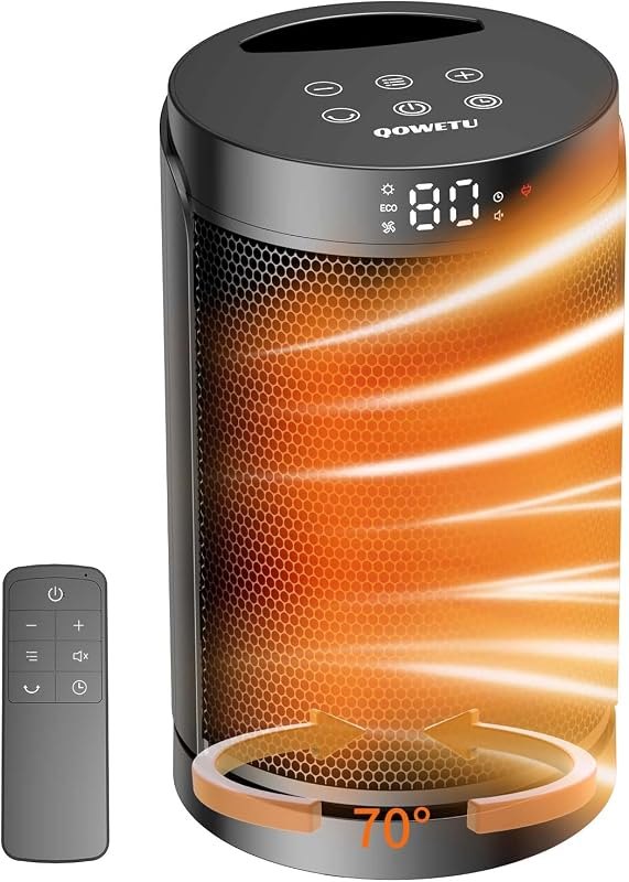 QOWETU Space Heater, 1500W Portable Electric Heaters for Indoor Use, PTC Ceramic Heater with Remote, Thermostat