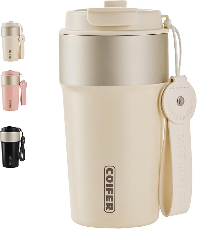 Travel Coffee Mug Insulated Tumbler, White — Rainproof Coffee Tumbler for rainproof coffee tumbler
