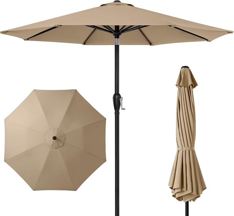 9ft Commercial Grade Patio Umbrella, 5-Year Fade Resistant 260 GSM Polyester Canopy, Rustproof Aluminum Frame, Smooth