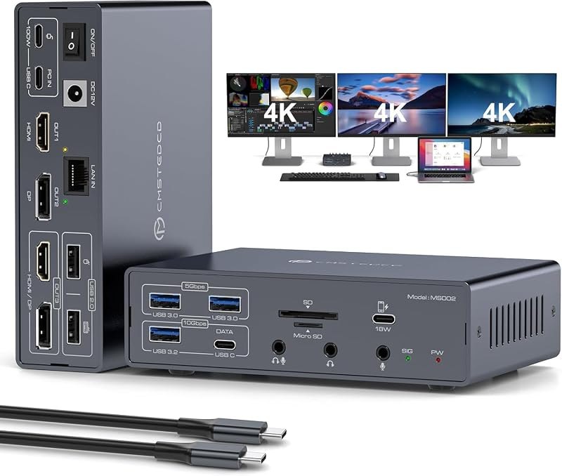 USB C Docking Station 3 Monitors for MacBook Air Pro Triple 4K@60Hz Extended Display with Dsiplaylink for M5 M4 M3 M2