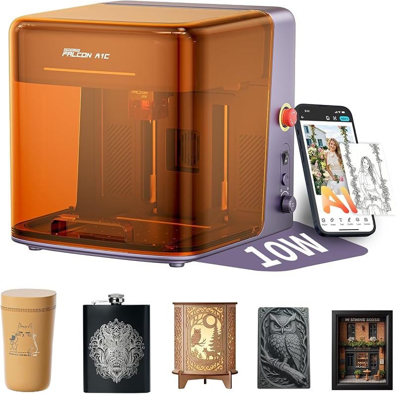 Creality Falcon A1C 10W AI Laser Engraver with AI Camera, Class 1 Desktop Engraving Machine with Interchangeable Laser