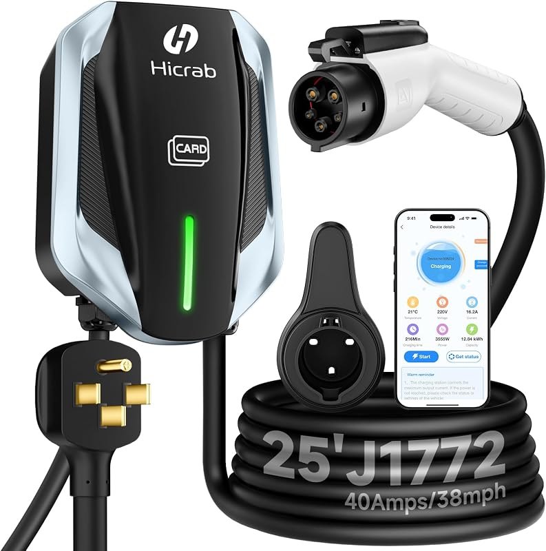 Level 2 EV Charger 48A NEMA 14-50 Plug J1772 Smart WiFi EVSE — EV charger hardwired 48A for charger hardwired 48a