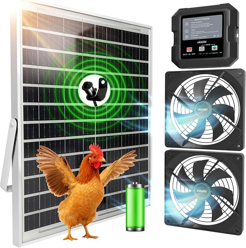 Solar Fan for Greenhouse and Chicken Coop, Dual Ventilation with Battery — chicken coop ventilation fan for chicken