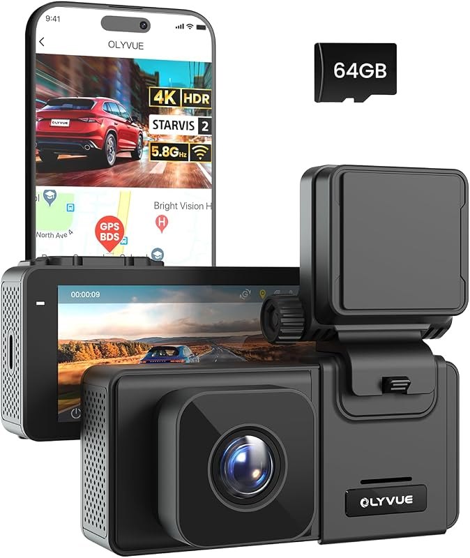 V66 4K Dash Cam Front with STARVIS 2 Sensor, Small Car Camera Super Night Vision HDR Mini Driving Recorder, 5.8G WiFi