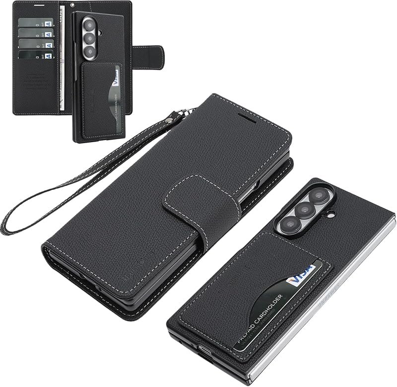 Wallet Case for Samsung Galaxy Z Fold 8 Ultra with Wristband G1 Black — galaxy z fold 8 ultra band for galaxy fold