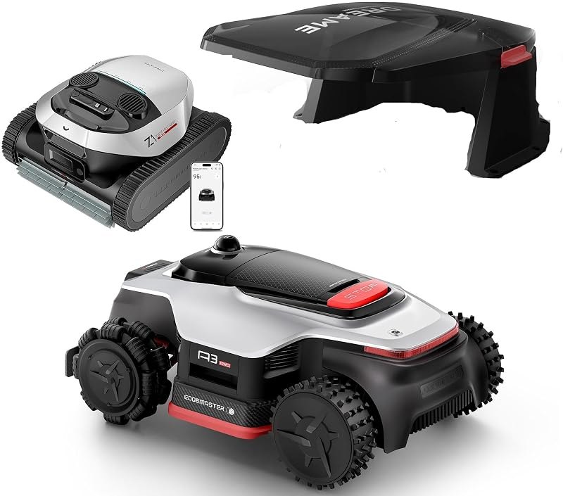 LiDAR Robot Lawn Mower A3 AWD Pro 3500 +Garage+Z1 Robotic Pool Cleaner Set, Wire Free No RTK Robotic Lawn